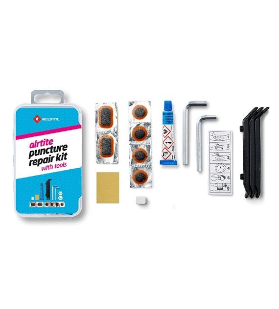 Zestaw łatek do dętek Weldtite Airtite Puncture Repair Kit with Tools Pudełko 10szt.