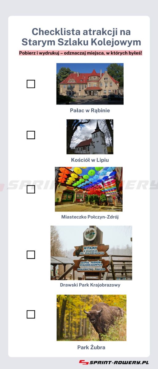 Trasa rowerowa - infografika w postaci checklisty